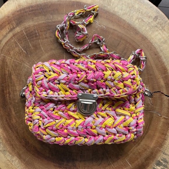 Francesca's Collections Bags Woven Straw Bag With Silver Accents